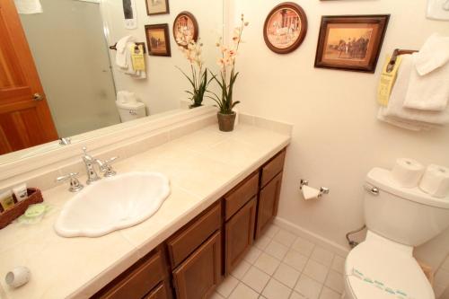 y baño con lavabo, aseo y espejo. en Mountainback #38 en Mammoth Lakes