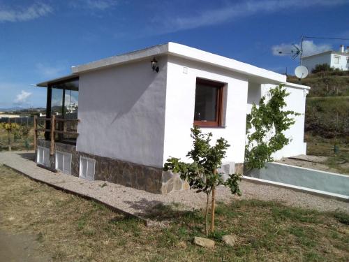 una pequeña casa blanca con un árbol delante en Paraíso de Torrox Costa, en Torrox Costa