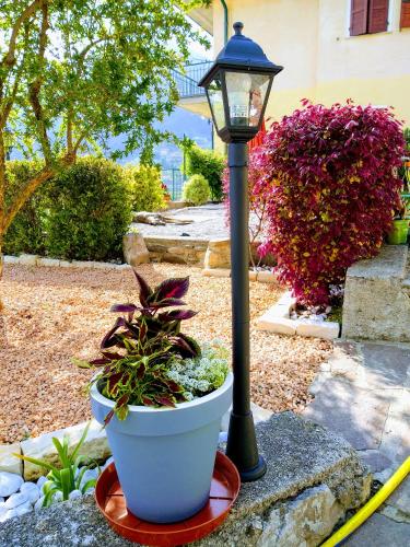 a lamp post and a potted plant next to a street light at CASA MAGIA in Tremosine Sul Garda