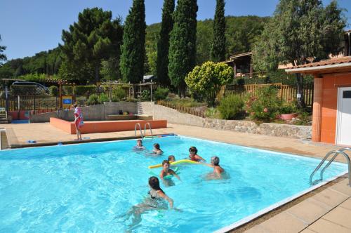 un groupe de personnes nageant dans une piscine dans l'établissement Camping Calme et Nature Iserand, à Vion