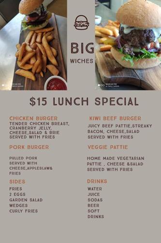 a flyer for a burger and french fries at Essex Arms in Huntly