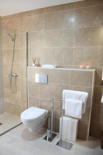 a bathroom with a toilet and a shower at Huerto del Medico in Reig