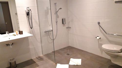 a bathroom with a shower and a toilet at Best Western Citadelle in Besançon