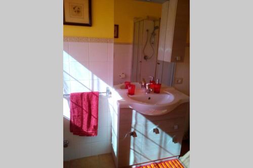 y baño con lavabo y ducha. en Casa Martina, en Terracina