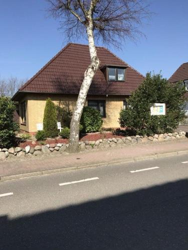 a house with a tree in front of a street at Andrea-EG in Büsum