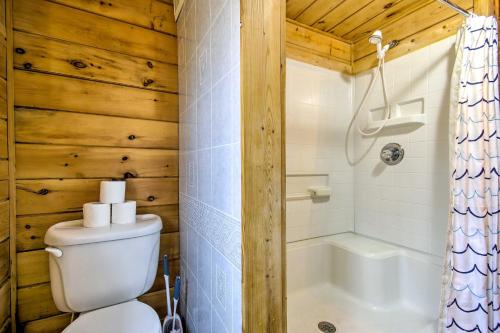 a bathroom with a toilet and a shower and a tub at Cozy Winter Retreat Great Location and Pet Friendly in New Market