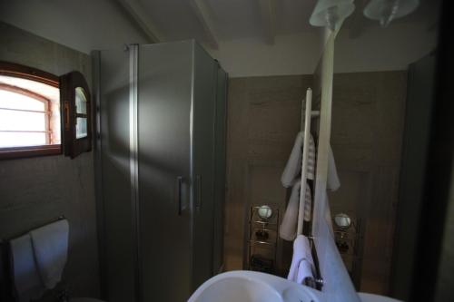a bathroom with a shower and a sink and a shower at Podere La Paolina in Montefollonico