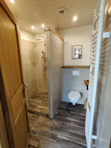 une salle de bain avec toilettes et douche dans l'établissement Résidence SAGRADA - Le scandinave, à Toulouse