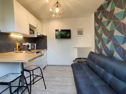 un salon avec un canapé et une cuisine dans l'établissement Résidence SAGRADA - Le scandinave, à Toulouse