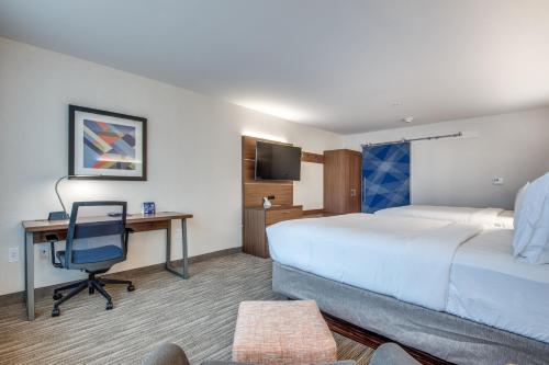 a hotel room with a bed and a desk at Holiday Inn Express & Suites Dallas North - Addison by IHG in Addison