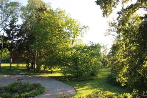 a park with trees and a path in the grass at Villa Zollhaus Bed & Breakfast in Türkheim