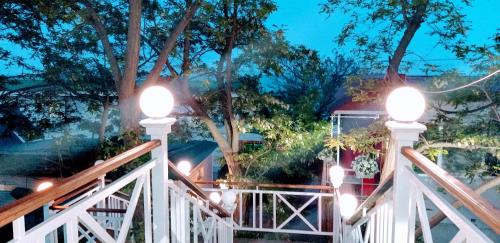 two lights on a wooden bridge at night at Shalanda in Odesa