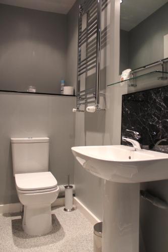 a bathroom with a white sink and a toilet at Pickmere Country House in Pickmere
