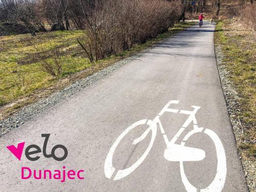 a bike lane with a bicycle painted on the road at Domek w Dąbrowie in Wielogłowy