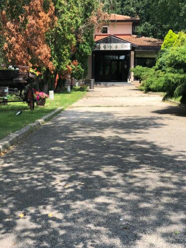 a road in front of a building with trees at Jezero Kudrec in Smederevska Palanka
