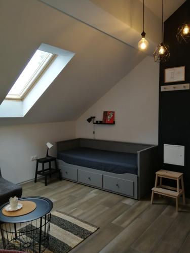 a room with a bed and a table at Studio apartman HANA in Drežnik Grad