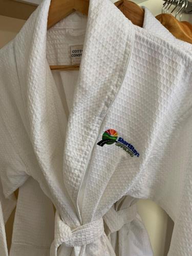 a close up of a white towel with a sticker on it at Short Stays Gippsland (Newborough) in Moe