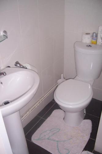 a bathroom with a white toilet and a sink at Fairfax in Skegness