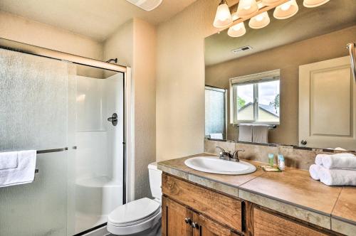 a bathroom with a sink and a shower at Portland Home with Private Hot Tub 9 Mi to Downtown in Milwaukie