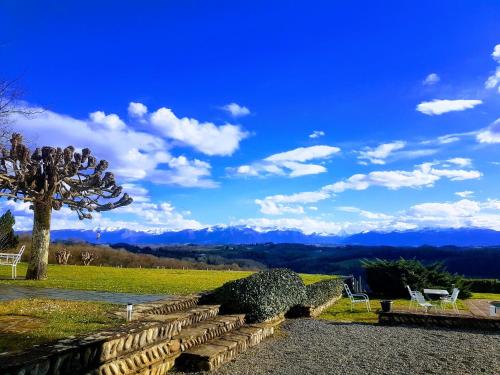 a set of stone steps with a tree in the background at Clos Mirabel Manor - B&B in Jurançon