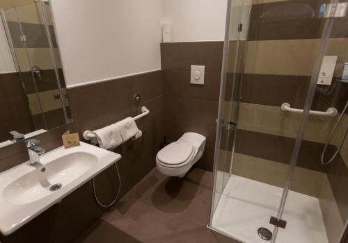 a bathroom with a toilet and a sink and a shower at Hotel Ristorante Al Fiore in Peschiera del Garda