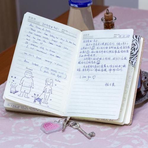 an open book on a table with a pair of keys at Nono Mario in Piran