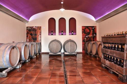 a room with a bunch of wine barrels at Agriturismo La Rosta in Cervignano del Friuli