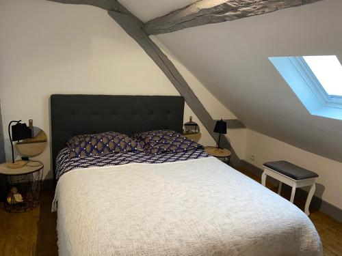 a bedroom with a large bed in a attic at Aventurine in Terrasson-Lavilledieu