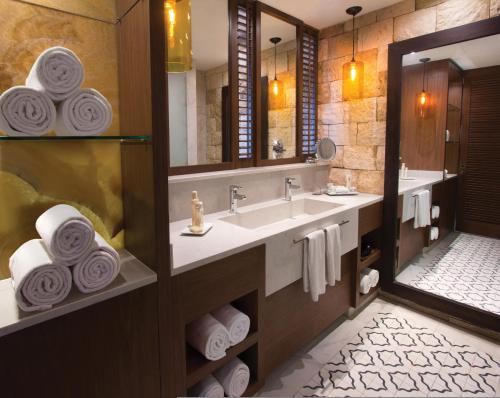 a bathroom with a large sink and a shower at Hard Rock Hotel Riviera Maya - Heaven Adults Only - All Inclusive in Puerto Aventuras