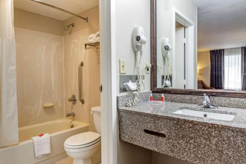 a bathroom with a sink and a toilet and a tub at Econo Lodge North in Charleston
