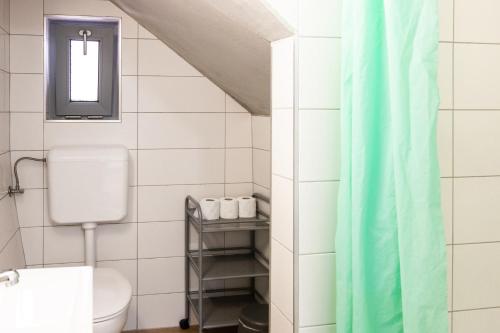 a bathroom with a toilet and a window at Hostel Museum in Koper