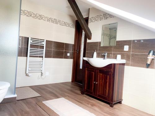 ein Bad mit einem Waschbecken und einem WC in der Unterkunft JP-KU ubytování Kadaň in Kadaň