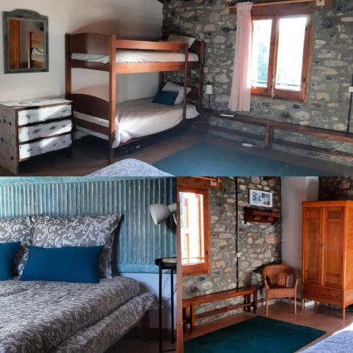 two pictures of a bedroom with a bunk bed at Alberg Rural La Rectoria de Pedra in Bellver de Cerdanya 