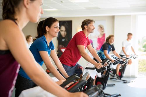 a group of people riding on an exercise bike at ROBINSON AGADIR - All Inclusive in Agadir