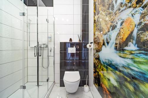 a bathroom with a toilet and a painting on the wall at Domek pod Tatrami Jurgów noclegi in Jurgów