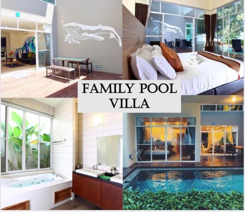 a collage of photos of a family pool villa at Sea and Sea Villa Sangaroon in Ban Nam Tok