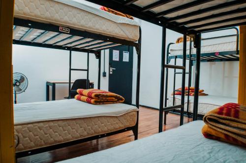 מיטה או מיטות קומותיים בחדר ב-Hostel Mundo Joven Catedral