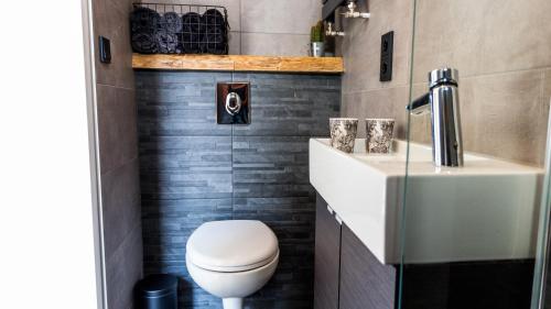 a bathroom with a toilet and a sink at B&B Joeys place in Egmond aan Zee