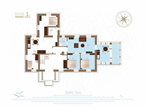 a floor plan of a house with water at Villa Gaida in Saulkrasti