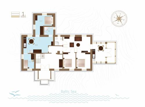 a floor plan of a house on the water at Villa Gaida in Saulkrasti