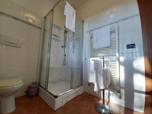 a bathroom with a shower and a toilet at Agriturismo - B&B L'Acquacotta in Castiglione della Pescaia