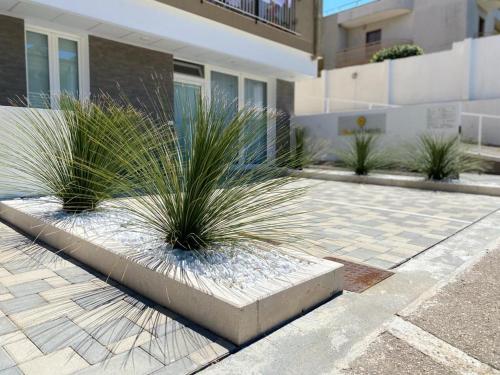 a concrete planter with plants in front of a building at BeeApartments in Bari