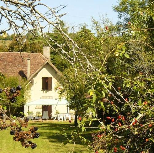 a house with a bunch of trees in front of it at Maison lumineuse et charmante à Carlucet avec piscine partagée in Carlucet