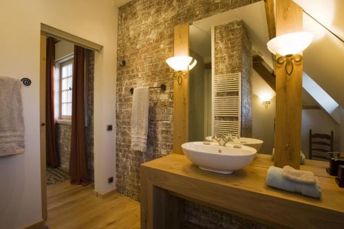 a bathroom with a sink and a mirror at B&B Willow Lodge in De Pinte