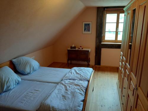 a bedroom with two beds and a window at Schwarzwaldblick in Titisee-Neustadt