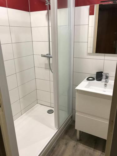 a bathroom with a shower and a sink at Appartement lumineux hypercentre Cauterets in Cauterets