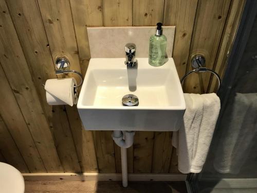 Ett badrum på Highland Bear Lodge & Luxury Bear Huts