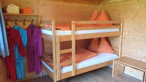 Zimmer mit 2 Etagenbetten in einer Hütte in der Unterkunft Raddörfl in Teufenbach
