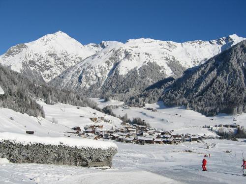 a group of people skiing down a snow covered mountain at Ferienhaus Aurora in Kals am Großglockner