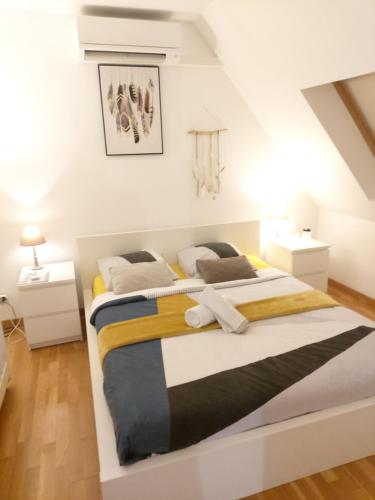 une chambre avec deux lits dans une pièce dans l'établissement Disneyland/Paris 1 a10 personnes climatisee, à Pontault-Combault